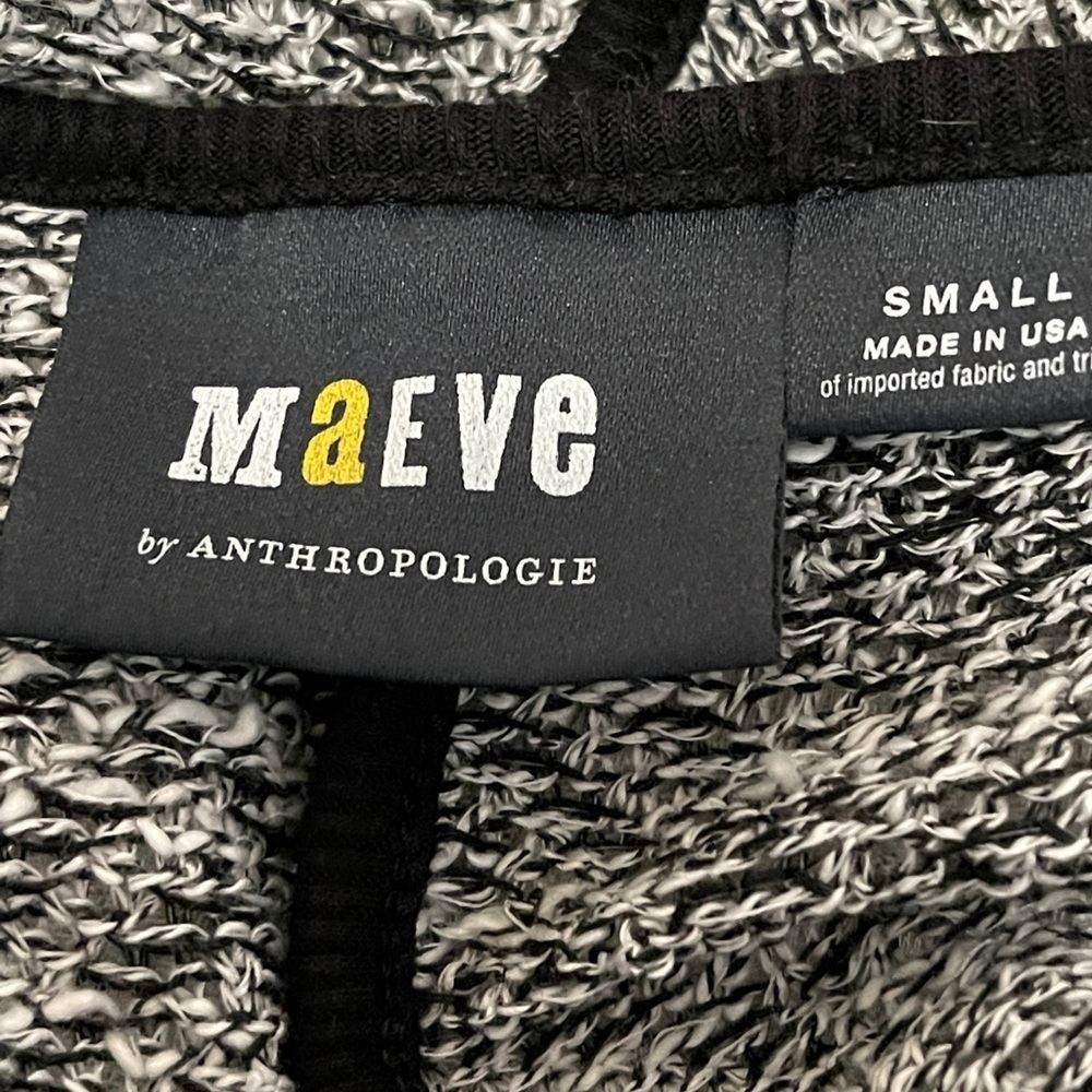 Anthropologie Maeve Bedford Black Herringbone Hooded Cardigan Sweater Size Small - Picture 9 of 11